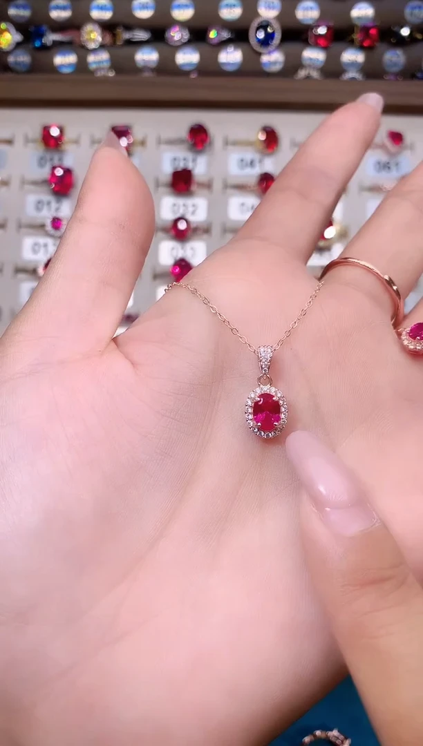 银S925镶嵌颈饰红宝石57玫瑰金