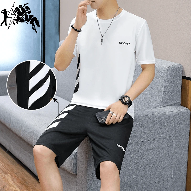 PAULSOUPWILLY/保罗汤威羊三条杠印花休闲透气薄款情侣套装K18