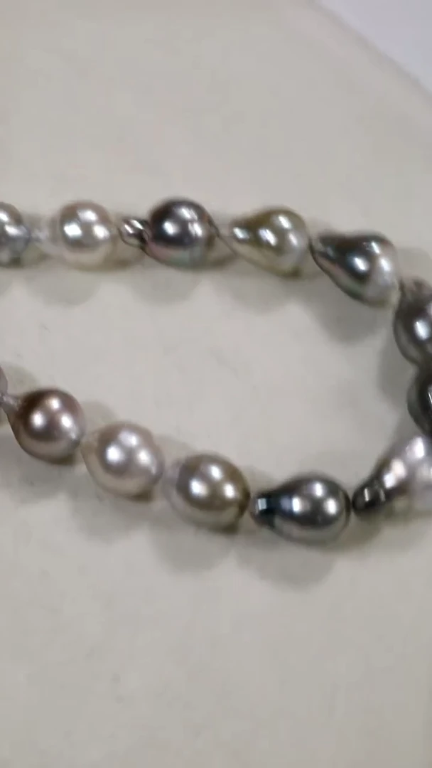 银S925镶嵌项链海水珍珠大溪地巴洛克混彩全珠项链