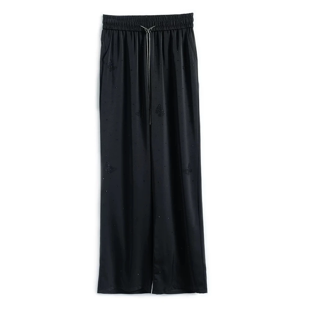 春款烫钻黑色裤子女2025