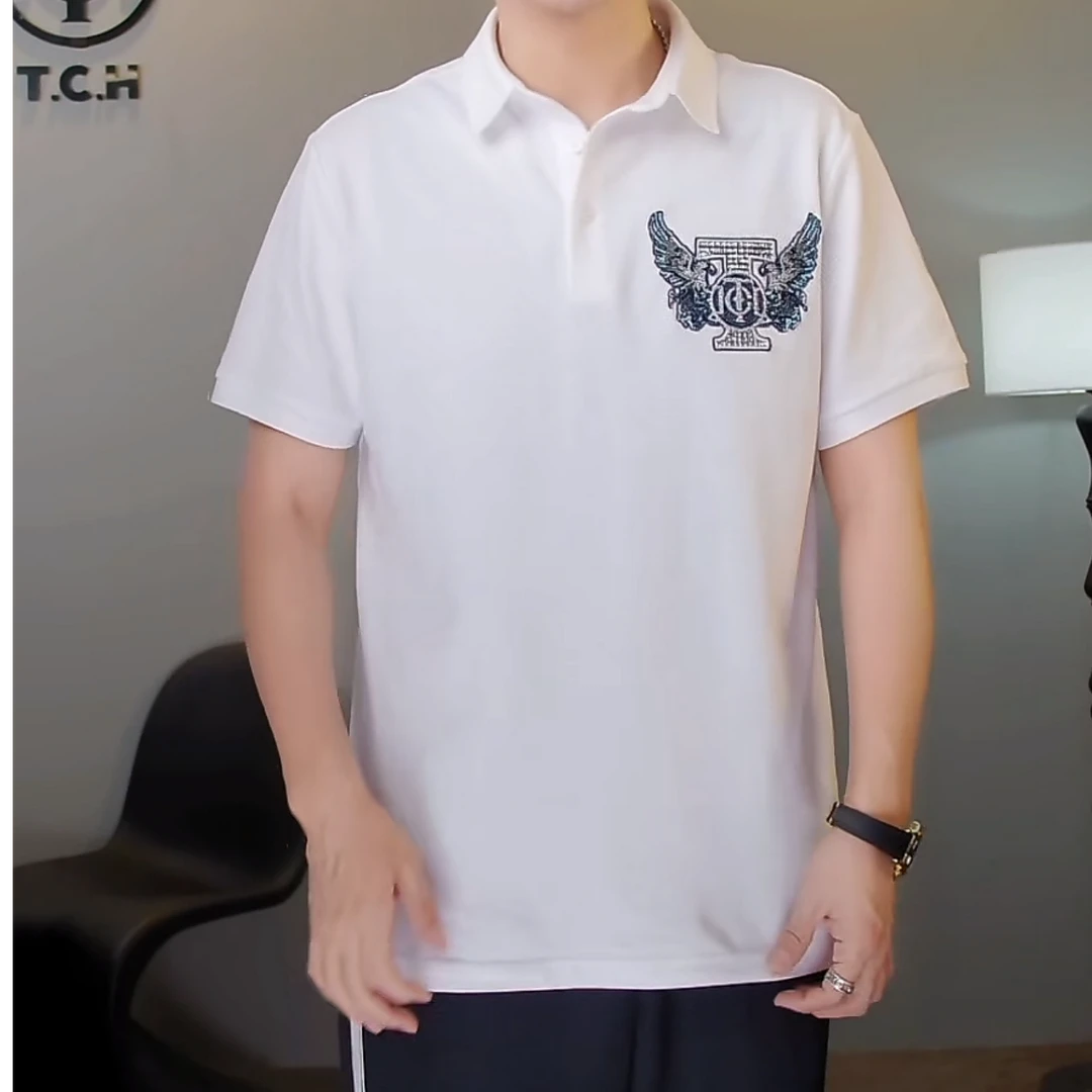 TCH-时尚潮牌字母刺绣烫钻POLO衫男女同款T75A10E1027