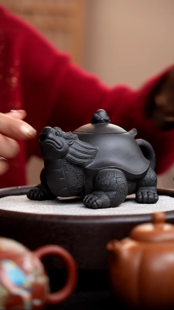 【闪购商品】紫砂茶壶黑墩头龙龟壶