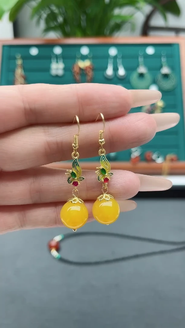 【闪购商品】玛瑙/玉髓耳饰银S925镀金镶嵌9