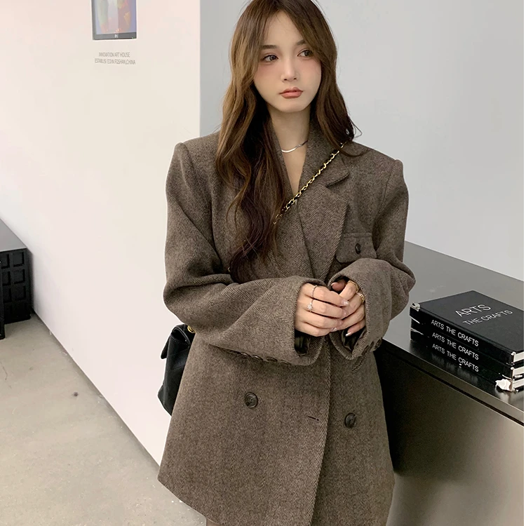 爆款新2025年款秋冬高级感毛呢小个子西装式大衣中长款外套