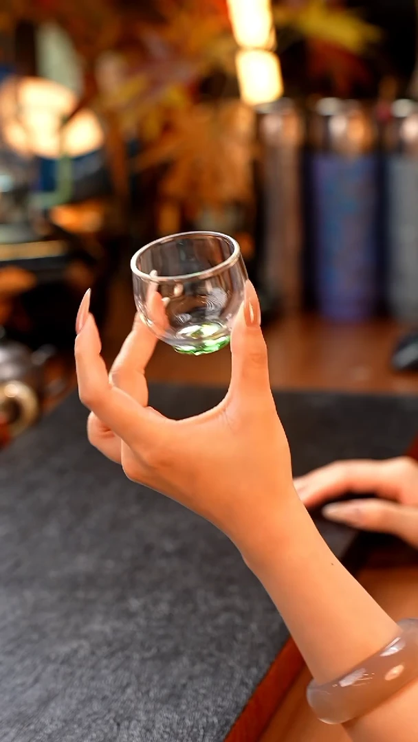 暗香疏影/圆融杯/手工彩璃窨底/湖绿