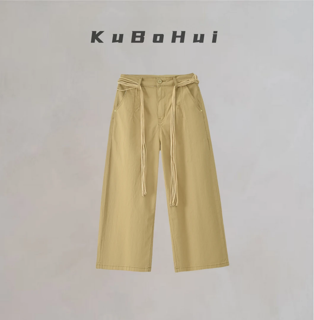 【裤博汇】66923夏季薄款卡其色天丝凉感高腰法棍裤八分牛仔裤