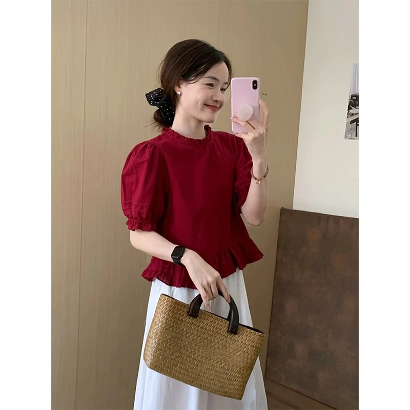 2025新款纯欲显瘦松弛感上衣超火超好看气质漂亮多巴胺红色衬衫夏