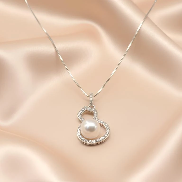 钛钢项链 白色珍珠葫芦项链