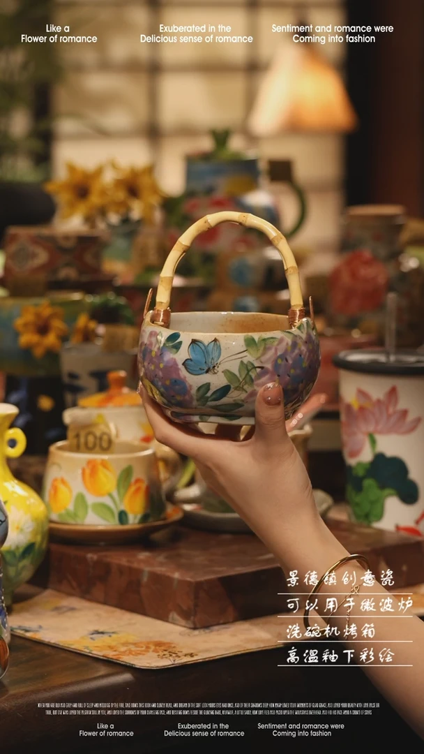 陶瓷景德镇高温手绘釉下彩设计师款式