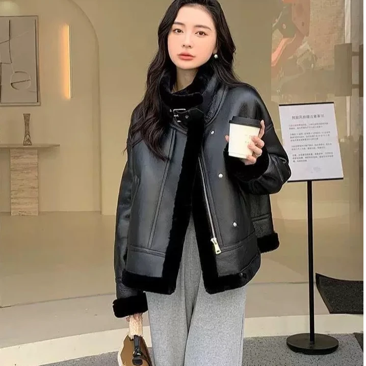 程程【6111】羊皮羊毛外套女短款真皮皮草休闲气质时尚