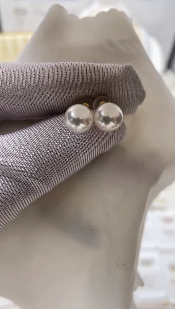 18K金镶嵌耳饰海水珍珠特选福利不退不换7.5-8mm