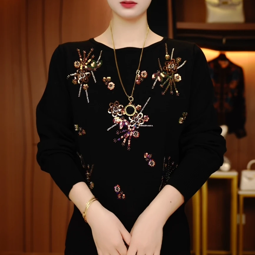 C250430-秋冬新款抗起球高端显瘦减龄洋气宽松女士气质时尚套头
