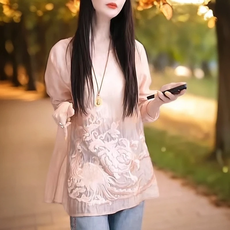 纯色国风高级感新中式刺绣衬衫女2025早春新款独特超好看单穿上衣