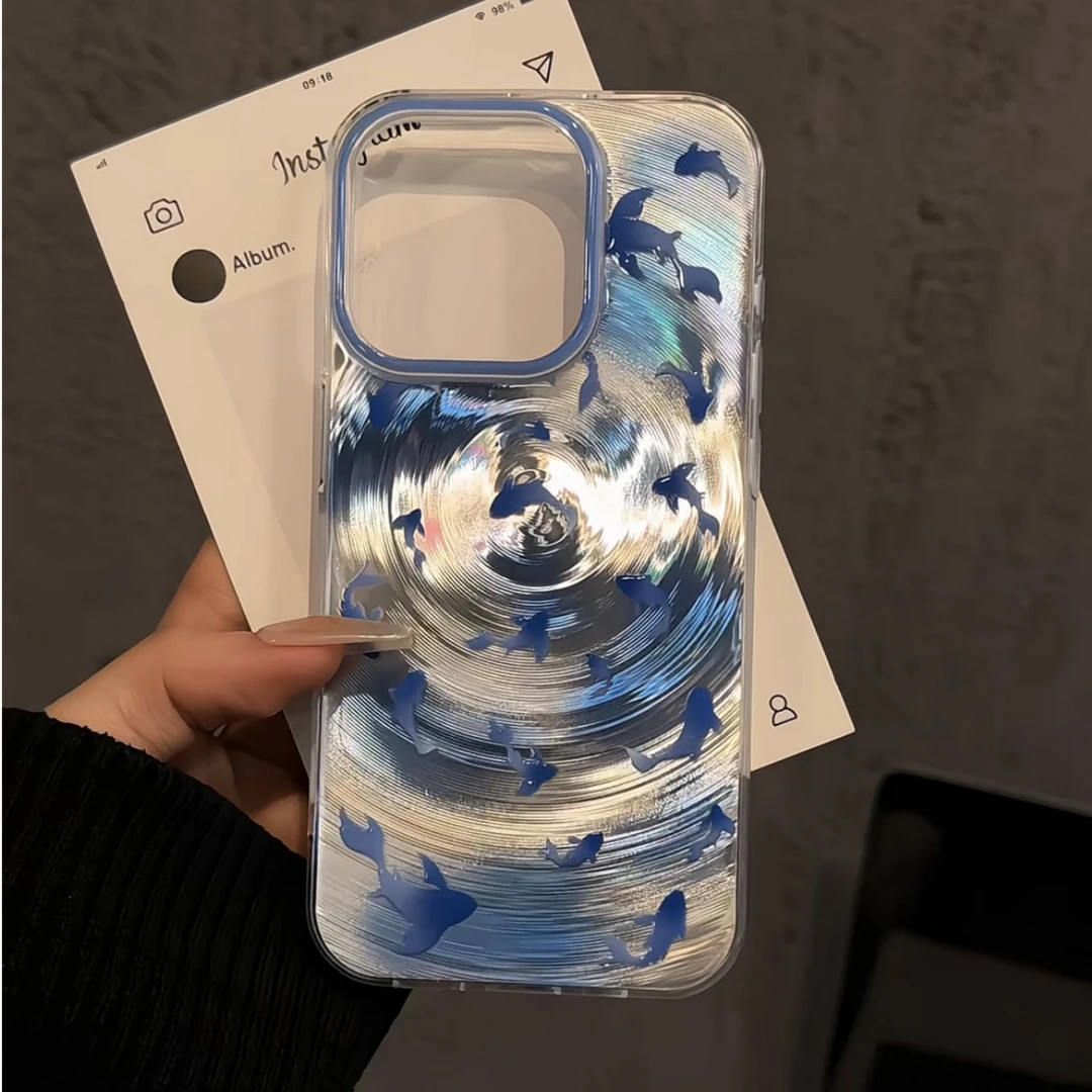 旋风IMD适用苹果16pro手机壳iPhone15蓝色晕染水墨鱼华为硬壳新款