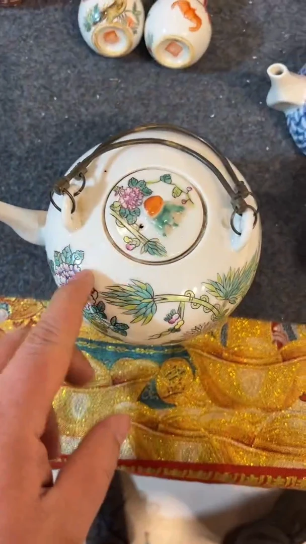 摆件瓷摆件瓷摆件四季花卉支丁大水壶