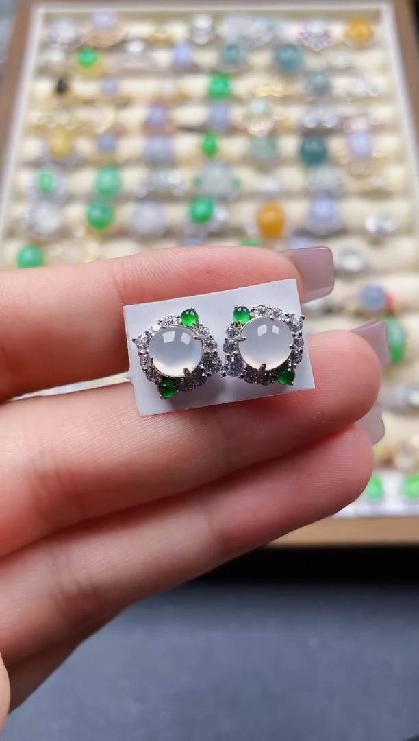 银S925镶嵌翡翠耳饰114