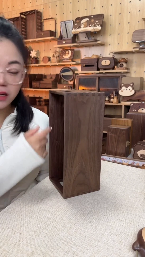 木北美黑胡桃长条实木收纳筐