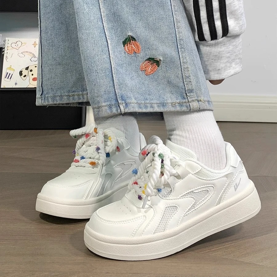 回力彩色鞋带板鞋女款2025夏季甜妹网面透气鞋子女ins潮小白鞋女