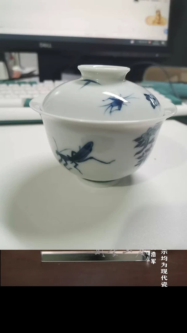 摆件十方雨后 折枝花卉盖碗