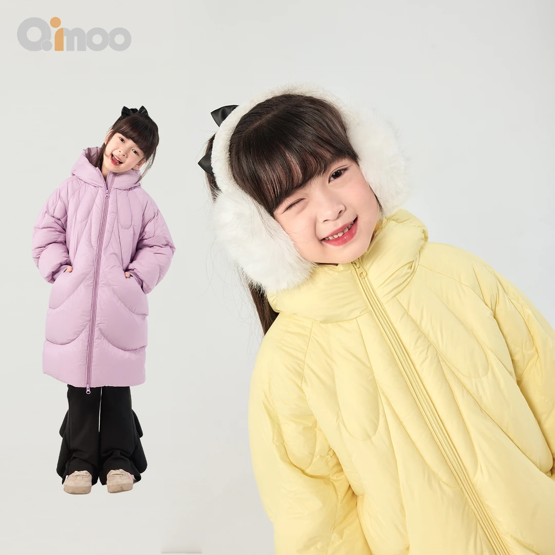 Qimoo/淇木25冬季女童鸭绒保暖加厚长款连帽鱼骨羽绒服QSS4YP841P