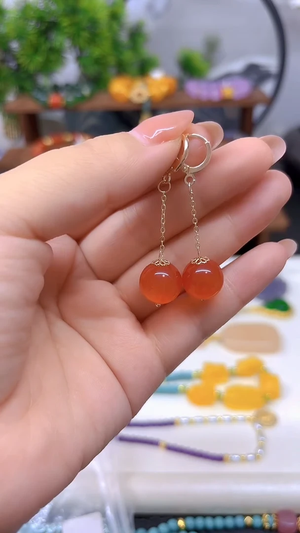 14K金镶嵌耳饰碧玺猫眼E696