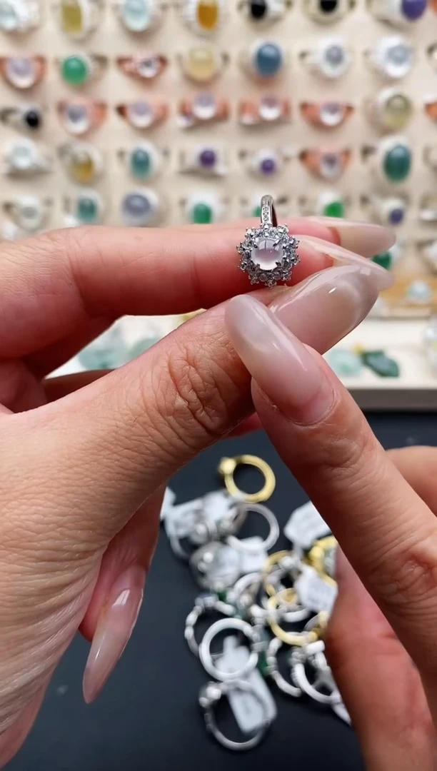 银S925镶嵌戒指翡翠买**头天然缅甸翡翠A货111-5-4