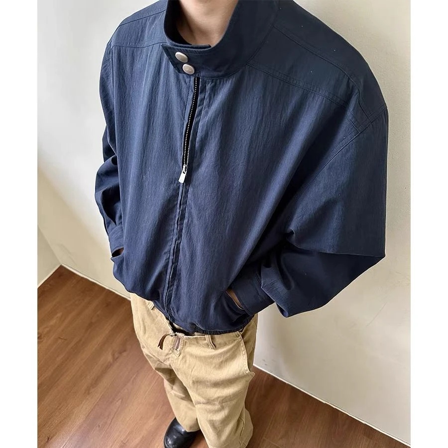 cleanfit立领短宽版外套男女装春秋季美式复古哈林顿夹克上衣