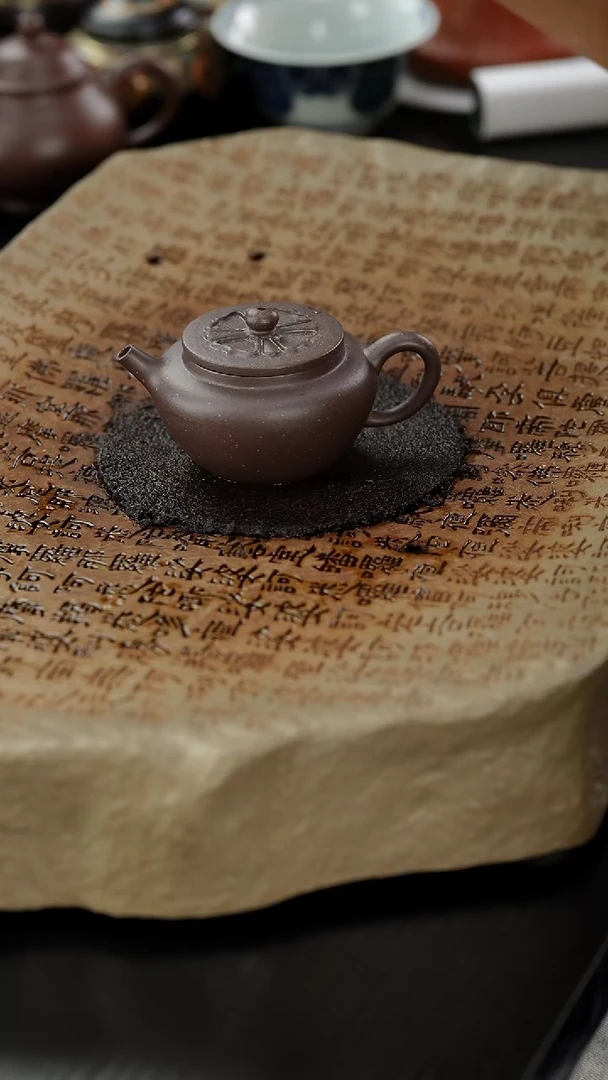 茶壶紫砂gx天青柿蒂纹扁圆莲子100c