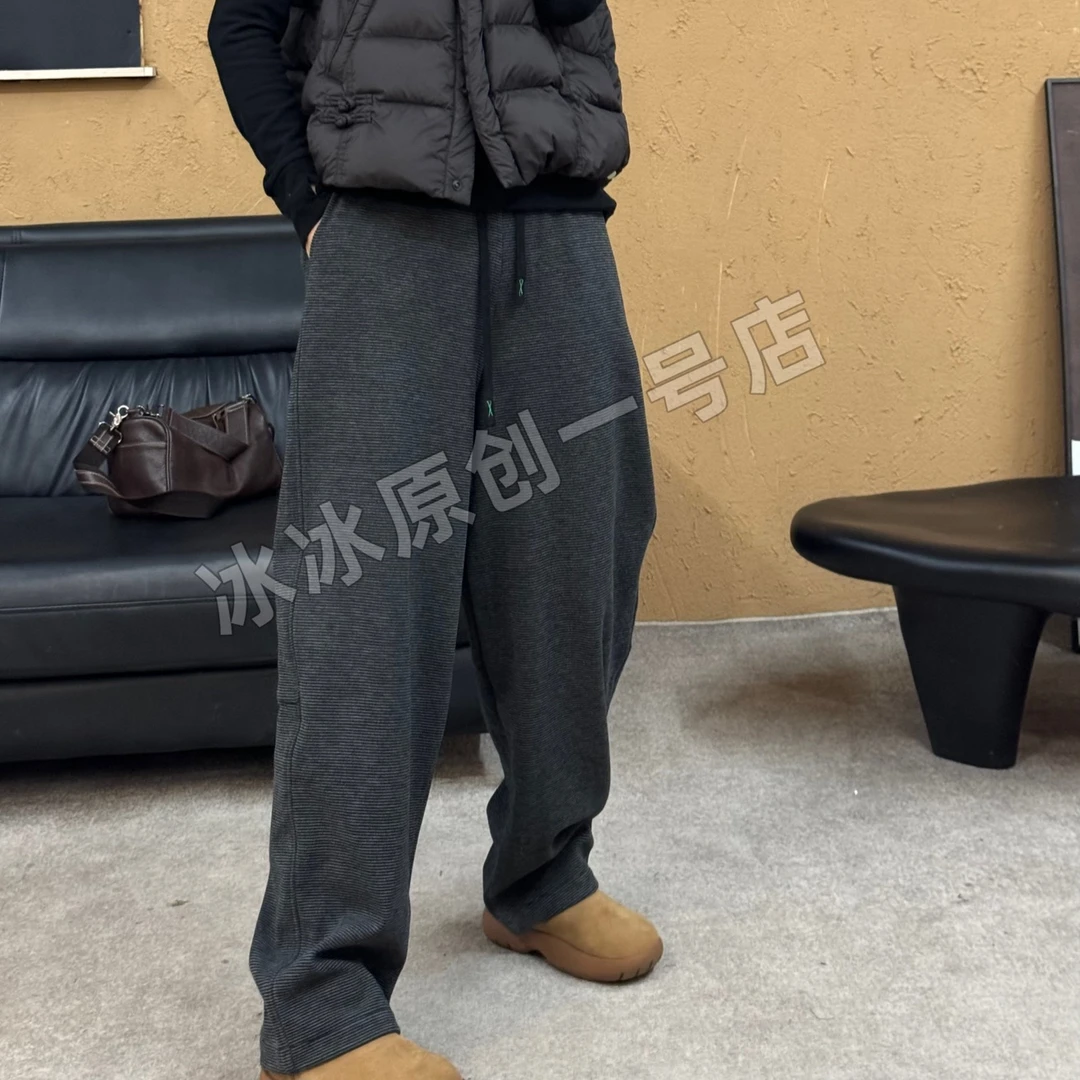 【冰冰一号店】冬款456#细条纹加绒阔腿直筒裤休闲百搭保暖加厚