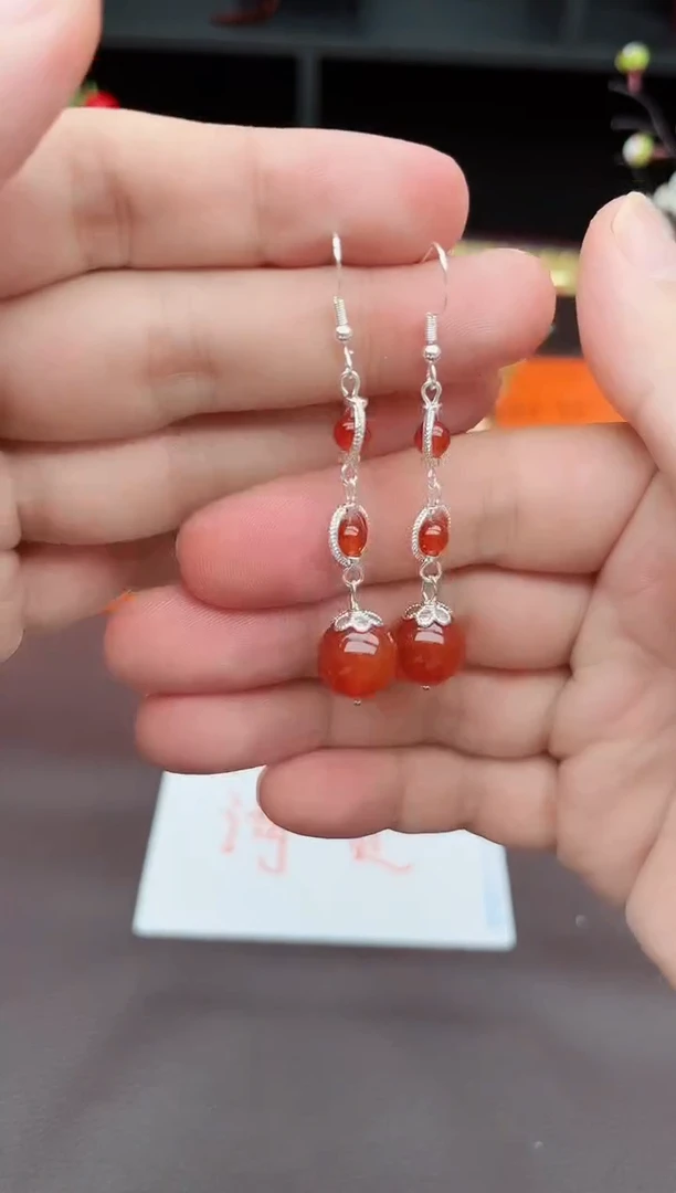 玛瑙/玉髓耳饰银S925镶嵌903000