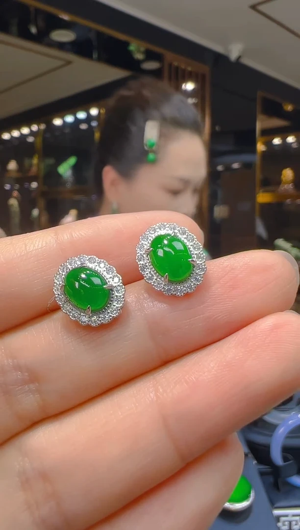 翡翠银S925镶嵌耳饰131(多样性发货发其一)