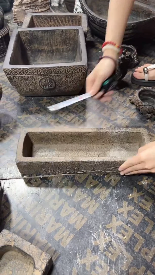 陶土【火山泥】荷叶长条盆