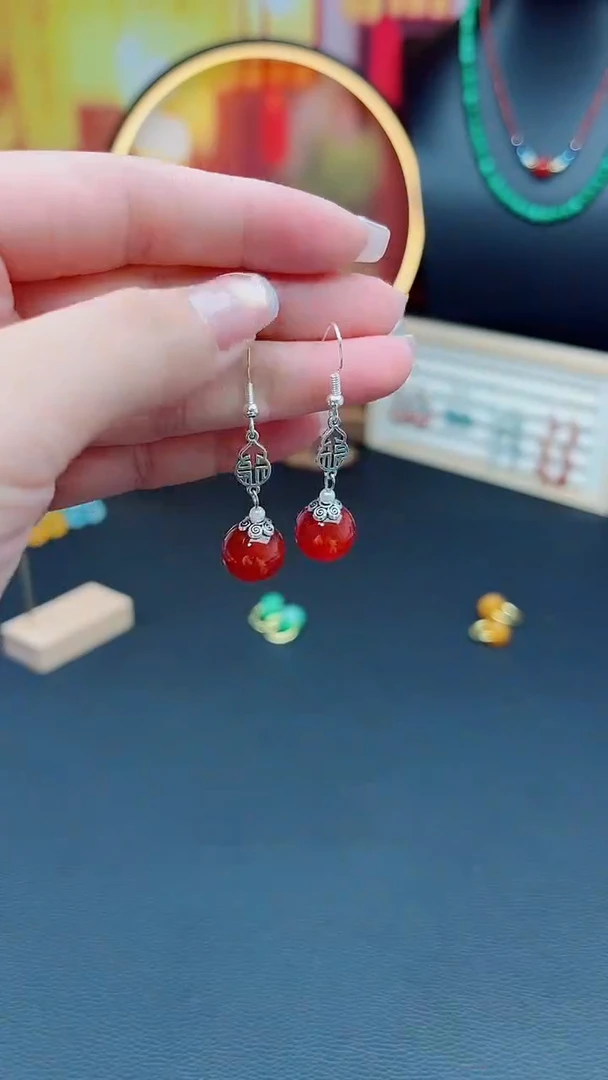 玛瑙/玉髓耳饰银S925镶嵌230