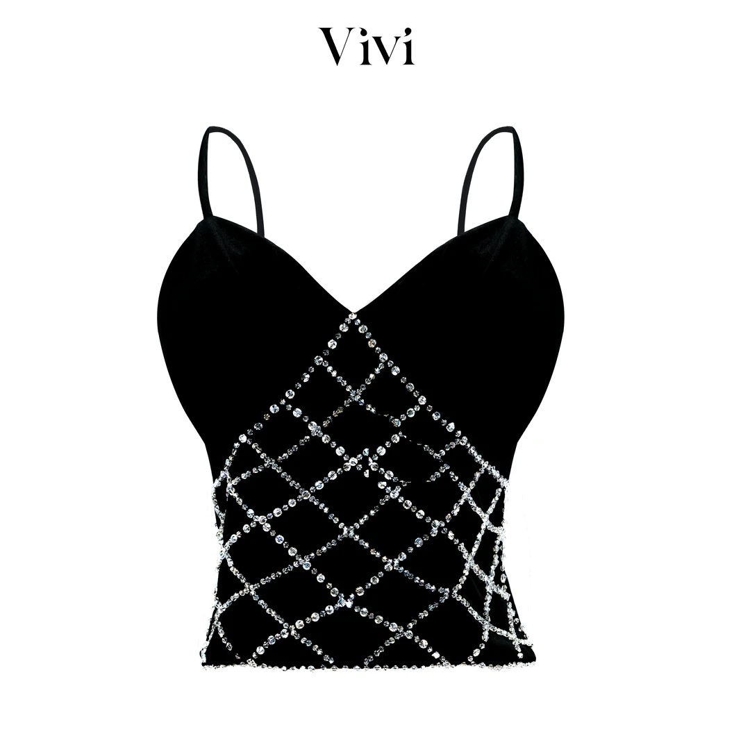 轻奢重工时尚百搭丝绒钉珠吊带184-MP2023-018