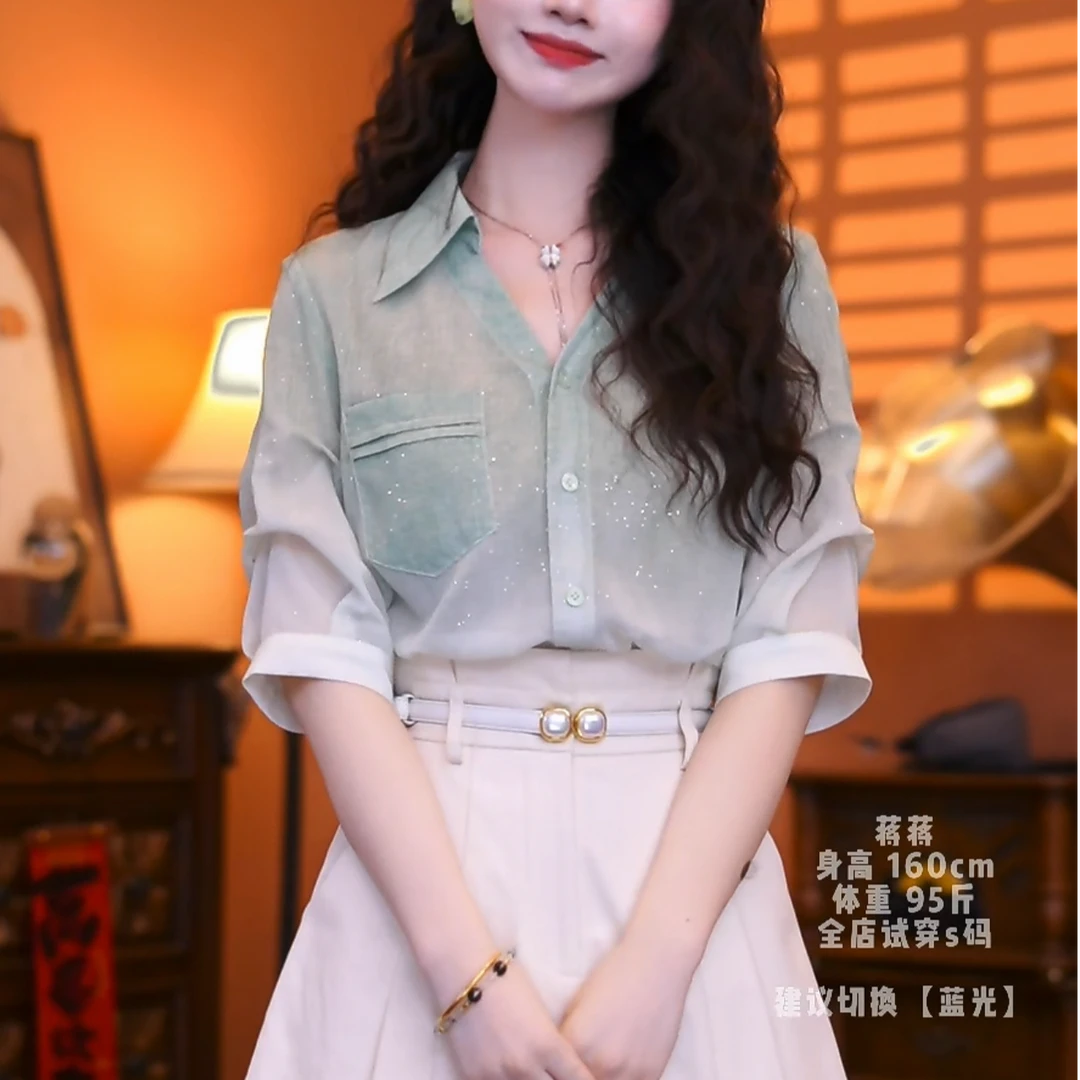 港味复古时尚衬衣气质短袖显瘦衬衫夏款百搭洋气上衣