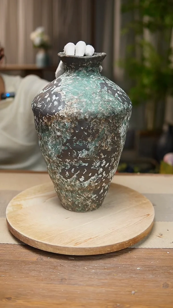 【闪购商品】陶瓷   花器涂鸦绿高脚