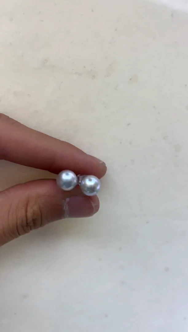 银S925镶嵌耳饰海水珍珠7-8