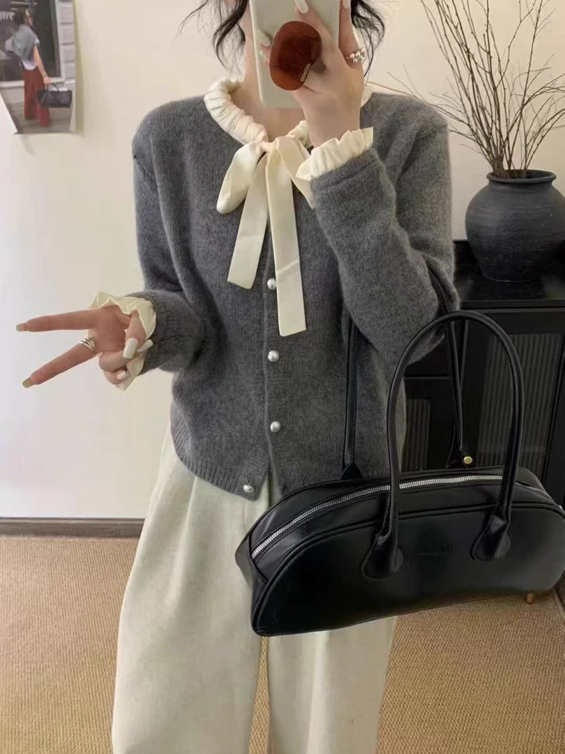 S232春秋时尚系带领百搭开衫毛衣DM3