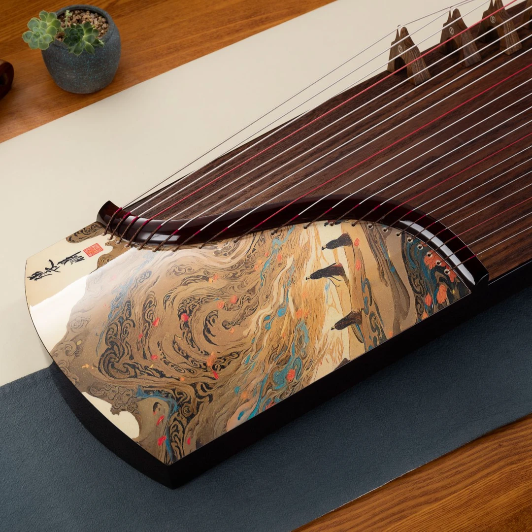 【海棠·姑墨】丝绸之路系列 鎏金彩印绕梁之声2.0工艺半挖古筝163cm