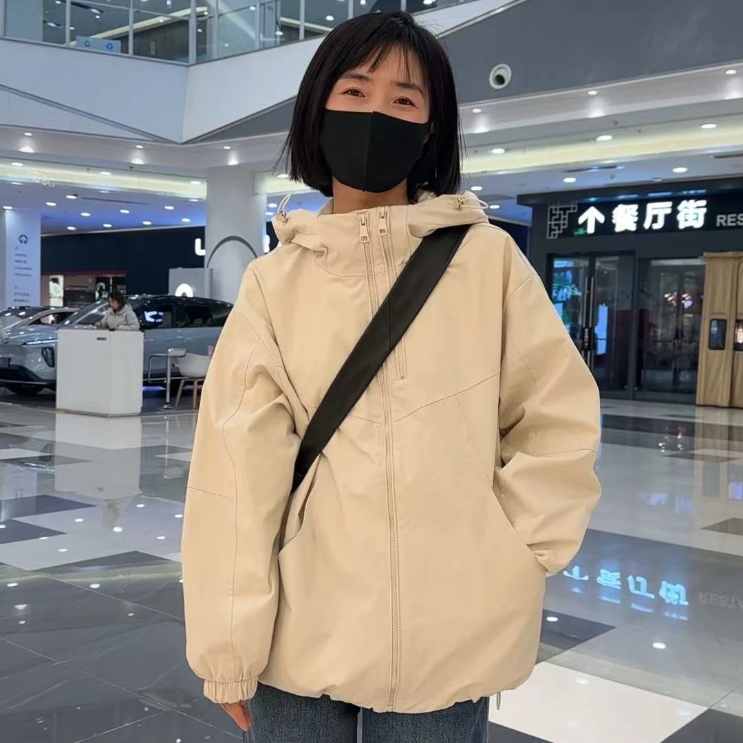 2025春季新款连帽拉链外套女宽松休闲冲锋衣韩版时尚百搭上衣潮
