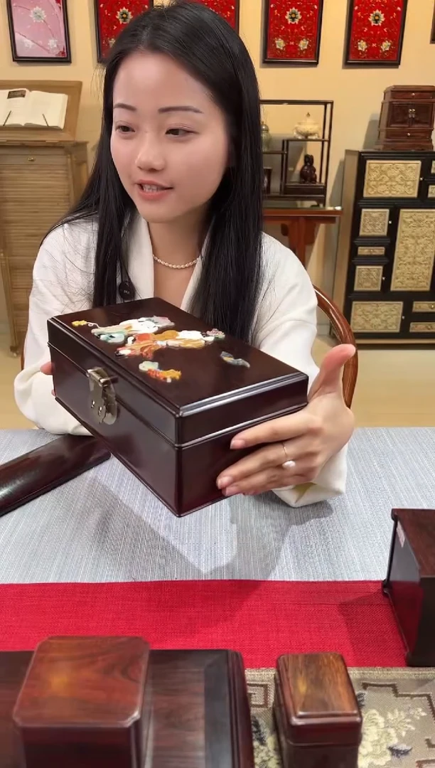 紫檀木类成套家具藏宝文盒   镶嵌百宝