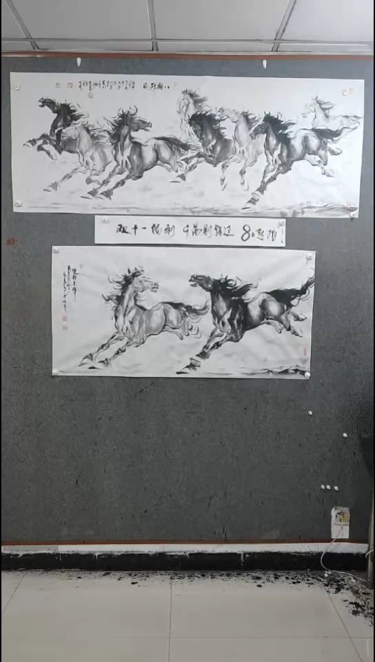 国画水墨写意双骏马图