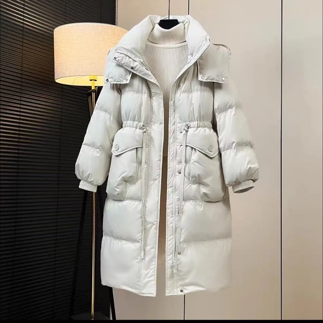 新款加厚羽绒服女长款过膝连帽羽绒外套收腰时尚显瘦-88610