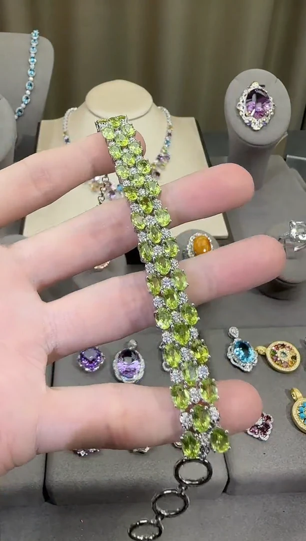 银S925镶嵌手链橄榄石11mm手链高级款