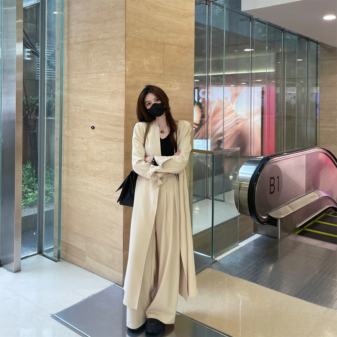 【XZ1321】Liixu高级西装女春季长款赫本显瘦西装阔腿裤两件套气质