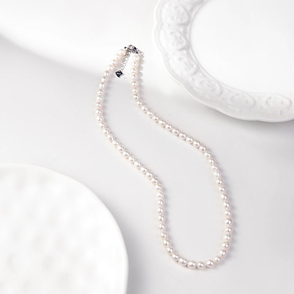 5.5-6.5mm极光淡水无核珍珠项链S925银近圆精致百搭