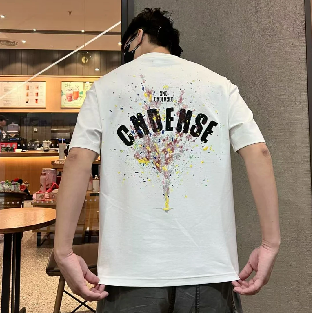 短袖美式休闲日常落肩袖免烫T恤上衣白色百搭情侣