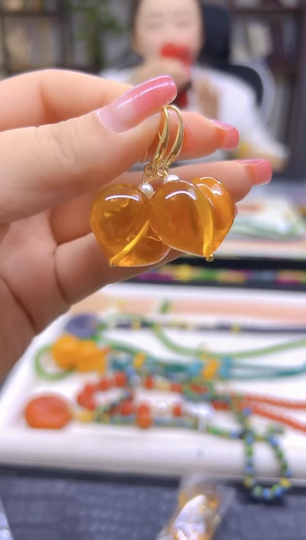 金珀14K金镶嵌耳饰DIY款E896
