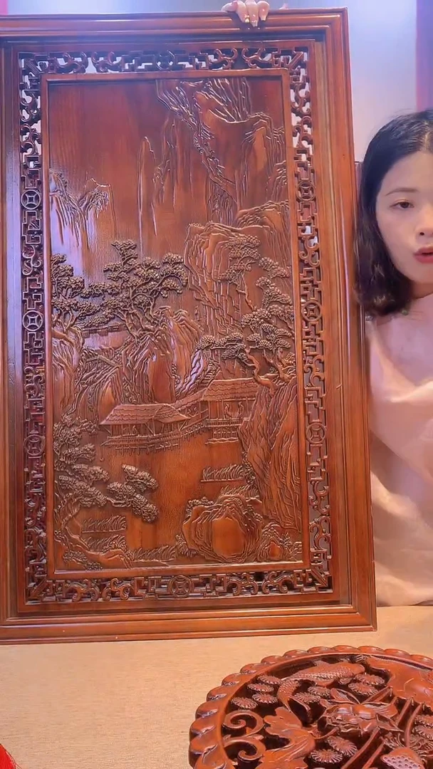 香樟木木雕款100/60山水画仿古色