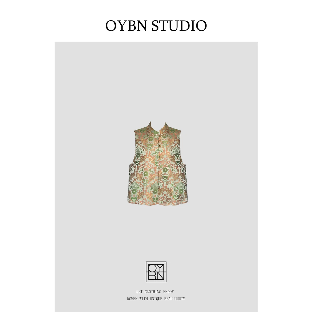OYBN欧阳贝妮【好运貔貅】微胖大码新中式提花老钱风马夹上衣1550